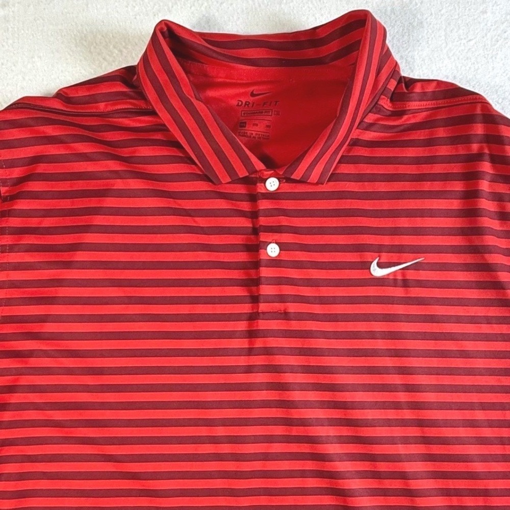 Nike Polo Shirt Mens 3XL Dri-FIT Striped Short Sleeve Red